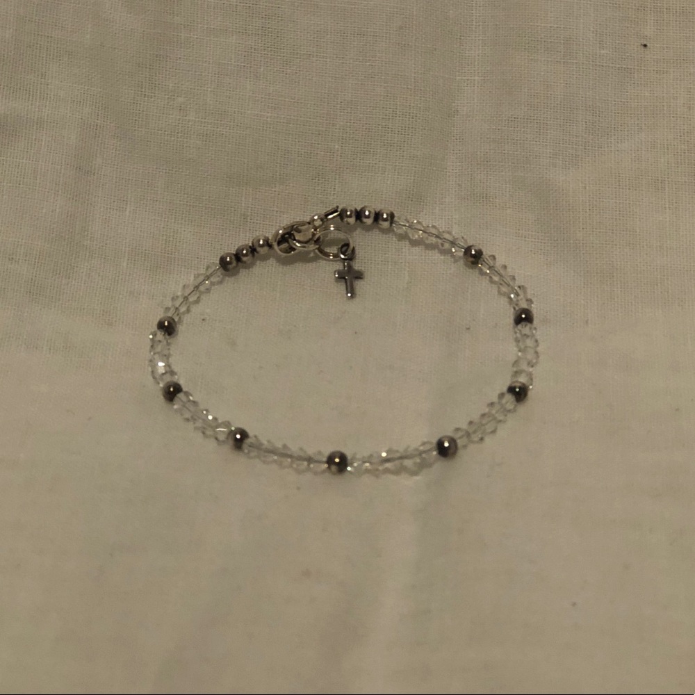 Handmade Crystal Beaded Bracelet with Cross Charm